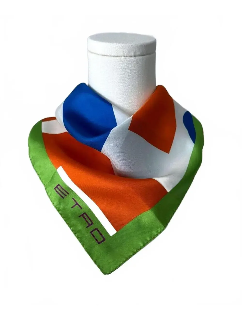 ETRO Silk Square Scarf Geometric Print Green Blue Orange White 2015 Milan-Italia